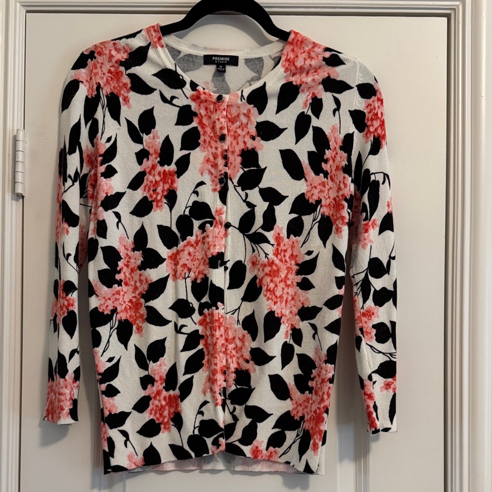 Premise Women's Cardigan - Black, White, and Pink Floral
